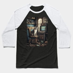 Cat Vintage Gaming Room Baseball T-Shirt